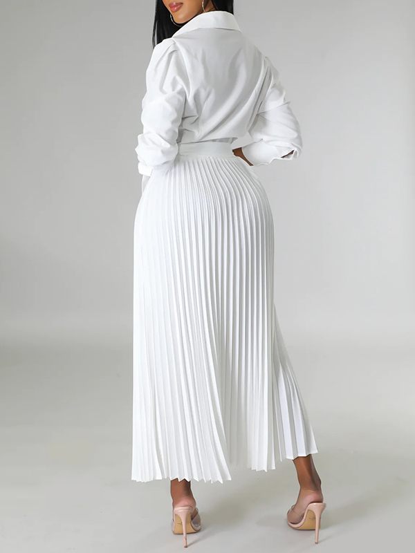 Solid Pleated Shirt Dress--Clearance