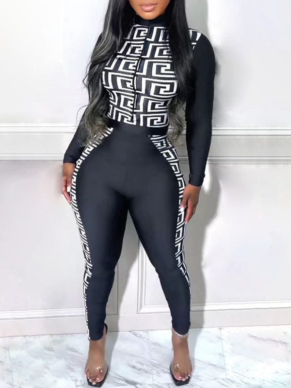 Printed-Combo Zip Top & Pants Set--Clearance