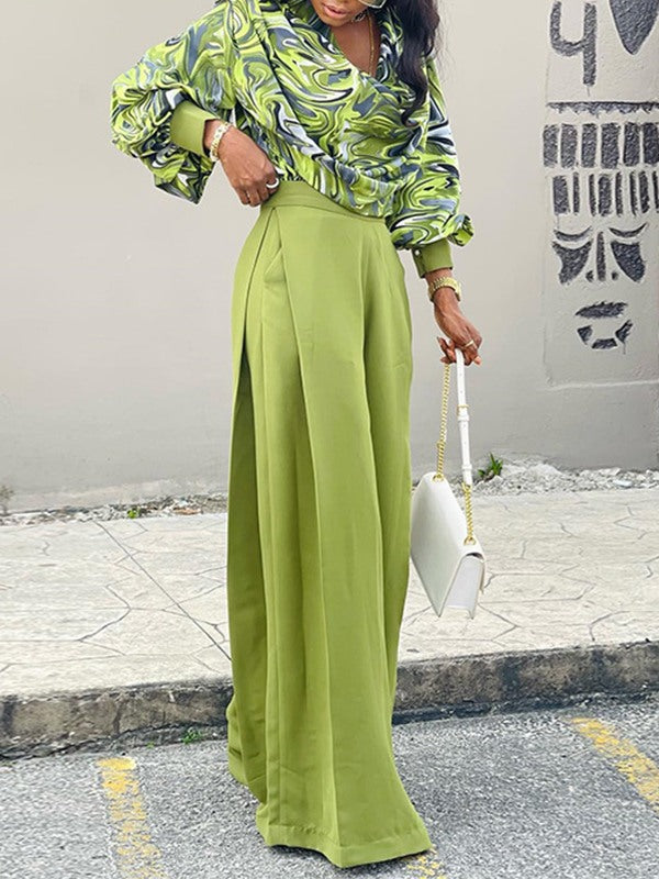 Motionkiller Printed Blouse & Wide-Leg Pants Set