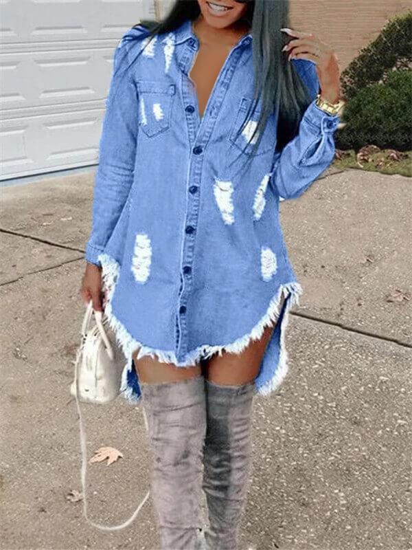 Motionkiller Distressed Denim Shirt Dress