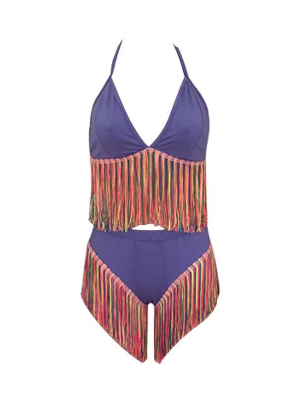 Multicolor Fringe Halter Bikini