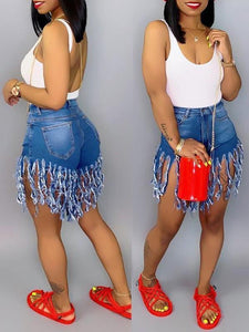 Jean shorts with sales tassels