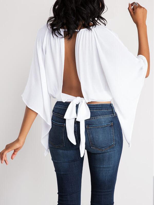 Motionkiller Tie-Back Batwing-Sleeve Top