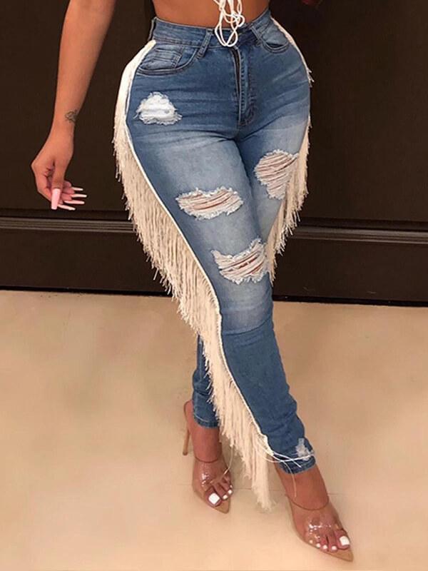 Motionkiller Distressed Fringe Jeans