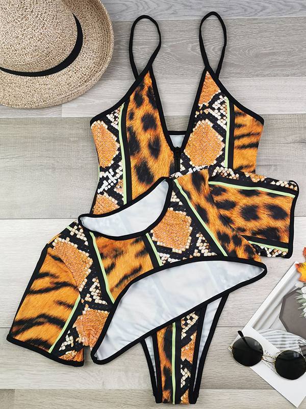 Printed Zip-Front Swimsuit