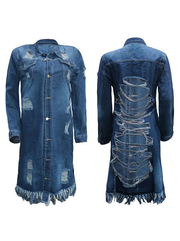 Motionkiller Distressed Fringe Denim Jacket