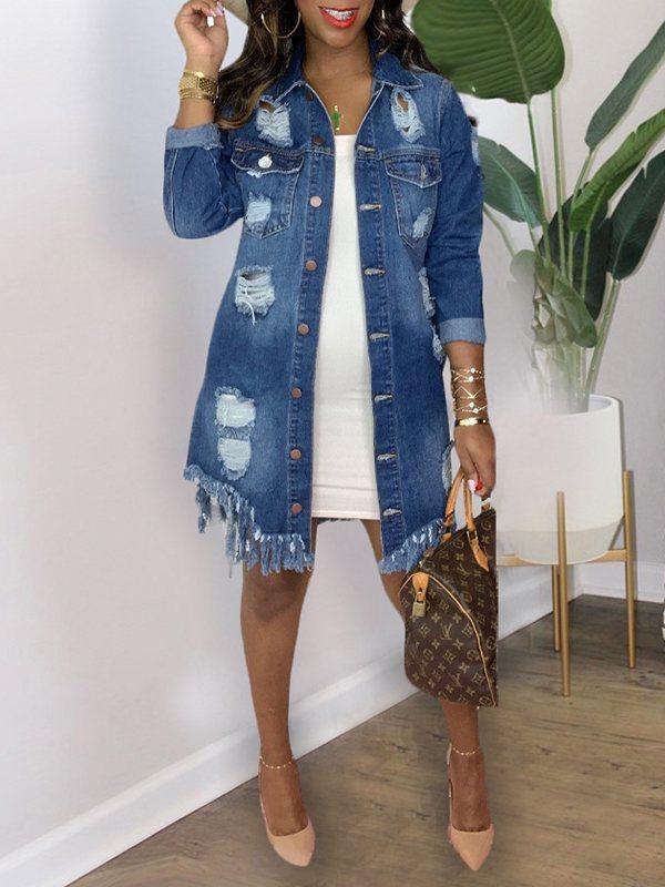 Motionkiller Distressed Fringe Denim Jacket