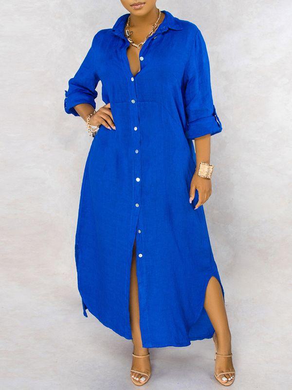 Motionkiller Solid Button-Down Shirt Dress