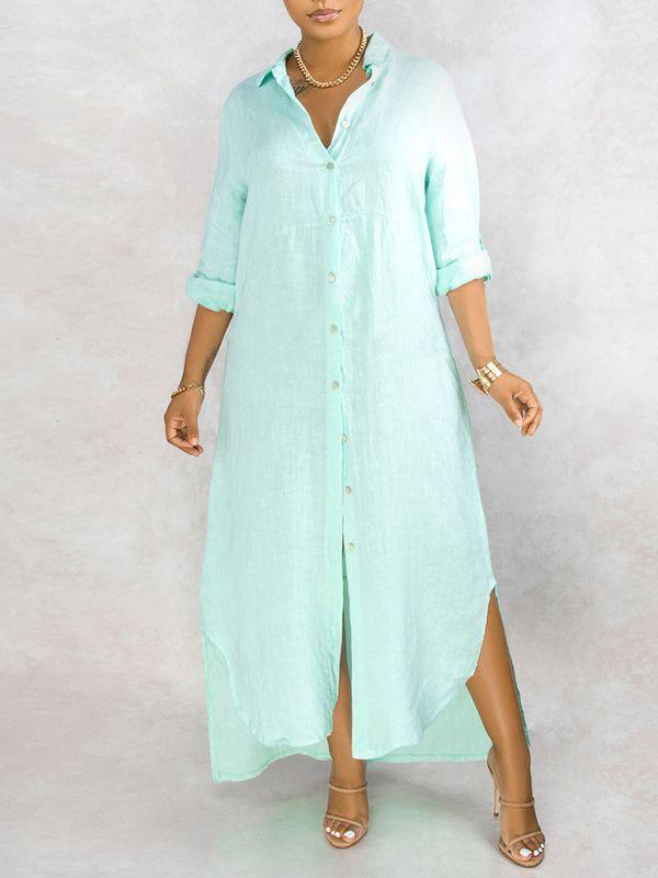 Motionkiller Solid Button-Down Shirt Dress