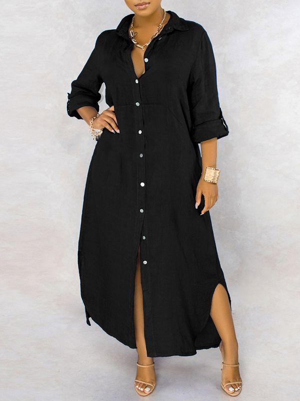 Motionkiller Solid Button-Down Shirt Dress